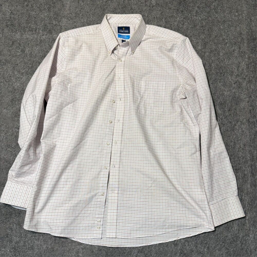 Stafford Mens Coolmax Shirt Size XL White Check Slim Fit 17-17.5 36-37
